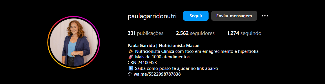 inspiração de bio para instagram de nutricionista
