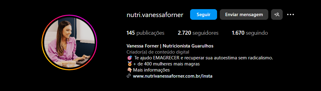 exemplo de biografia para instagram de nutricionista