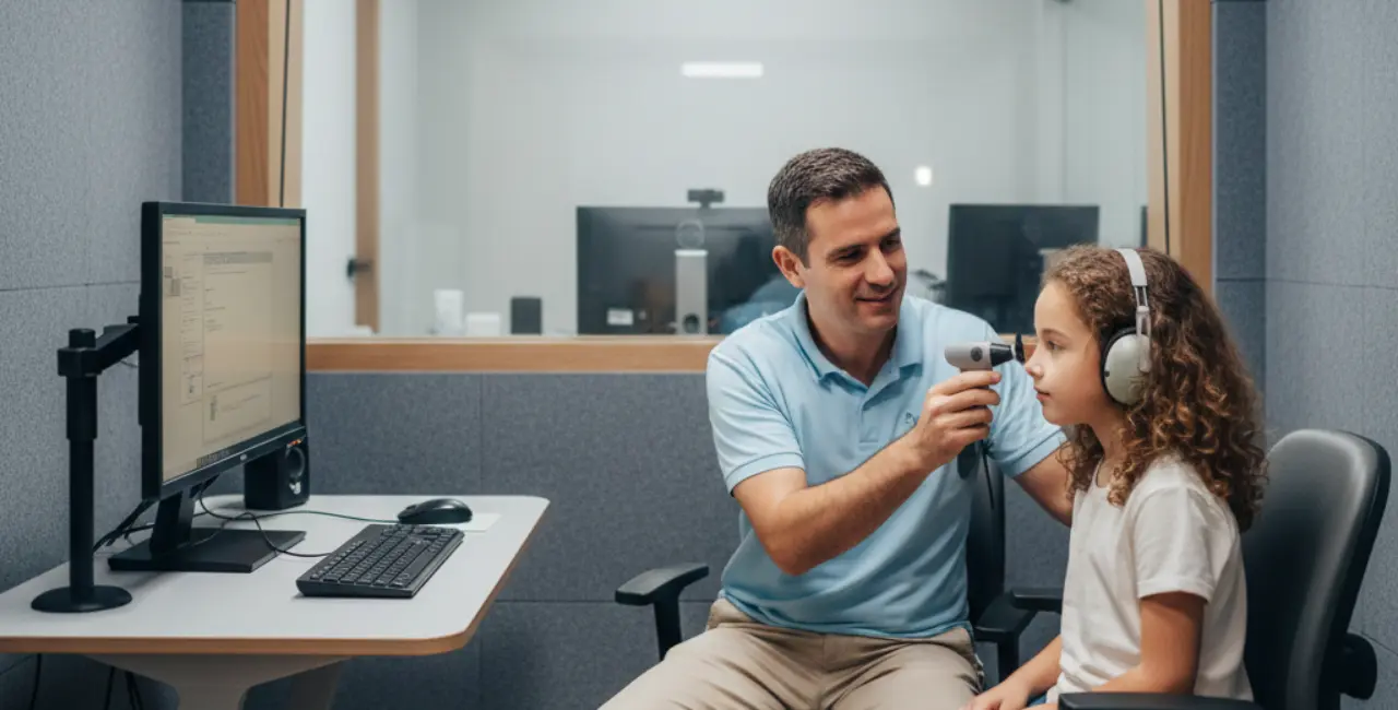 fono fazendo exame em uma criança